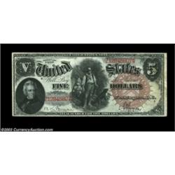 Fr. 72 $5 1880 Legal Tender About New. This bright, well margined, Large Brown Seal Pioneer Five has