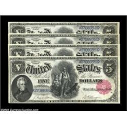 Fr. 80 $5 1880 Legal Tender Cut Sheet of Four Choice New. The "B" note has a corner fold; the other