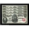 Image 1 : Fr. 80 $5 1880 Legal Tender Cut Sheet of Four Choice New. The "B" note has a corner fold; the other