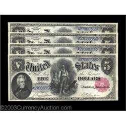 Fr. 80 $5 1880 Legal Tender Cut Sheet of Four Very Choice New. This Cut Sheet, numbers 53 through 56