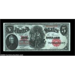 Fr. 84 $5 1907 Legal Tender Choice About New. A single, extremely light center fold separates this n