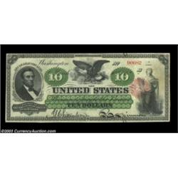 Fr. 93 $10 1862 Legal Tender Extremely Fine-About Uncirculated. This pretty note has three light fol