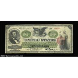 Fr. 95 $10 1863 Legal Tender Fine-Very Fine. Bright colors, decent margins and no flaws highlight th
