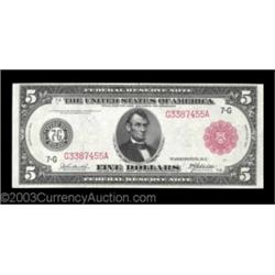 Fr. 838b $5 1914 Red Seal Federal Reserve Note Very Choice New. Well margined, with good color and a