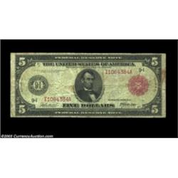 Fr. 840b $5 1914 Red Seal Federal Reserve Note Fine. Only a few more than two dozen Minneapolis Red