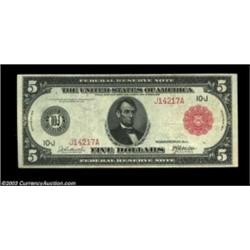 Fr. 841a $5 1914 Red Seal Federal Reserve Note Extremely Fine. A perfectly natural note, with good o