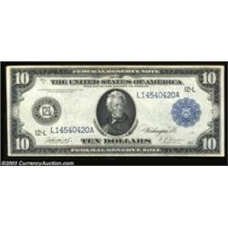 Fr. 950 $10 1914 Federal Reserve Note Choice Very Fine. One of only about a dozen known.  Important