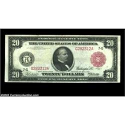 Fr. 958a $20 1914 Red Seal Federal Reserve Note Fine. The note's well margined, and it has decent co