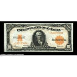 Fr. 1173 $10 1922 Gold Certificate Choice Extremely Fine. Three light folds are all that separate th