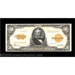 Fr. 1200 $50 1922 Gold Certificate Very Fine. A bright, strictly original piece with incredible colo