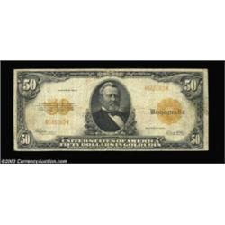 Fr. 1200a $50 1922 Gold Certificate Fine. This is the much scarcer variety, with the small (4mm) ser