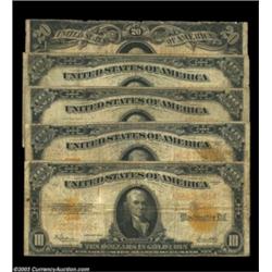 Five Circulated Gold Certificates. Fr. 1169, 1169a, 1173 (two) and 1187. All the notes grade right a