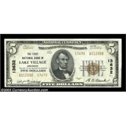 Lake Village, AR - $5 1929 Ty. 2 First NB Ch. # 13632A broad corner fold keeps this beautiful note f