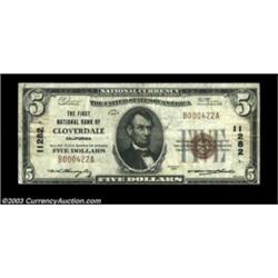 Cloverdale, CA - $5 1929 Ty. 1 The First NB Ch. # 11282While the major collection of California note
