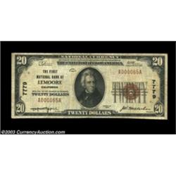 Lemoore, CA - $20 1929 Ty. 1 The First NB Ch. # 7779The only bank in town, and extremely rare in lar