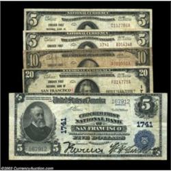 San Francisco, CA - $5 1902 Plain Back Fr. 601, $5 Ty. 1, $5 Ty. 2, $10 Ty. 1, $20 Ty. 1 Crocker Fir