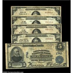 San Francisco, CA- $5 1902 Plain Back Fr. 601, $20 1929 Ty. 1 Crocker First NB Ch. # 1741 Fine, Very