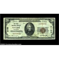 San Jose, CA- $20 1929 Ty. 1 The First NB Ch. # 2158A nice Very Fine example.  Important notice: Her
