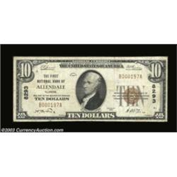 Allendale, IL - $10 1929 Ty. 1 The First NB Ch. # 8293A scarce small note from this eastern Illinois