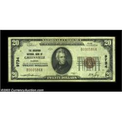 Greenville, IL - $20 1929 Ty. 1 The Bradford NB Ch. # 9734A pleasing Very Fine example.  Important n