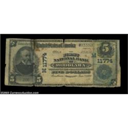Woodlawn, IL - $5 1902 Plain Back Fr. 607 The First NB Ch. # (M)11774Low grade but quite scarce, wit