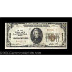 East Chicago, IN - $20 1929 Ty. 1 The First NB Ch. # 13531This Lake County bank gained its federal c