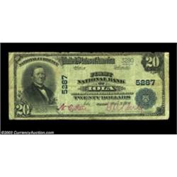 Iola, KS - $20 1902 Plain Back Fr. 659 First NB Ch. # 5287Evenly circulated Fine, with different sig