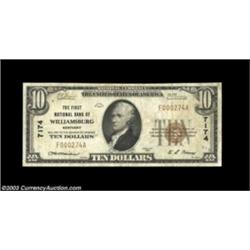 Williamsburg, KY - $10 1929 Ty. 1 The First NB Ch. # 7174A very scarce note from the only bank to is