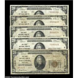 $100 Face Value in Baltimore 1929 National Bank NotesBaltimore, MD - $20 1929 Ty. 1 The First NB Ch.
