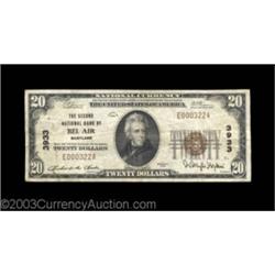Bel Air, MD - $20 1929 Ty. 1 The Second NB Ch. # 3933This Harford County bank failed in 1933. The no