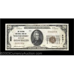Westernport, MD - $20 1929 Ty. 1 The Citizens NB Ch. # 5831By far the nicest example we've ever had