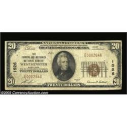 Westminster, MD - $20 1929 Ty. 1 Farmers & Mechanics NB Ch. # 1526A nice Fine example with four smal