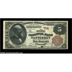 Nantucket, MA - $5 1882 Brown Back Fr. 467 The Pacific NB Ch. # 714A nice $5 Brown Back from this av