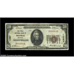 Monroe, MI - $20 1929 Ty. 1 The First NB Ch. # 1587An attractive example from the only bank to issue