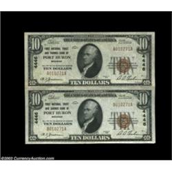 Port Huron, MI - $10 1929 Ty. 1 First NT & SB Ch. # 4446An uncut pair of Series 1929 examples, the n