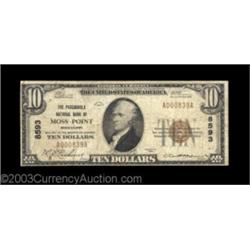 Moss Point, MS - $10 1929 Ty. 1 The Pascagoula NB Ch. # 8593A second example from this tougher bank,
