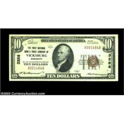 Vicksburg, MS - $10 1929 Ty. 1 The First NB & TC Ch. # 3258A nice grade example. Very Fine.  Importa