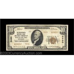Vicksburg, MS - $10 1929 Ty. 2 The Merchants NB & TC Ch. # 3430This bank issued all of its 1929 seri