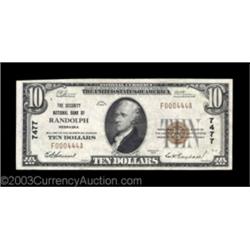 Randolph, NE - $10 1929 Ty. 1 The Security NB  Ch. # 7477Issued by one of the two banks in this Ceda