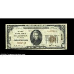 Blairstown, NJ - $20 1929 Ty. 1 The First NB Ch. # 5621A Very Fine note from the only one of this co