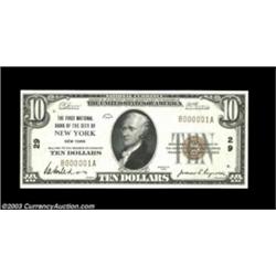 New York, NY - $10 1929 Ty. 1 The First NB Ch. # 29A Serial #1 note in Gem Crisp Uncirculated, the p