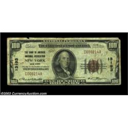 New York, NY - $100 1929 Ty. 1 The Bank of America NA Ch. # 13193A very scarce denomination from an