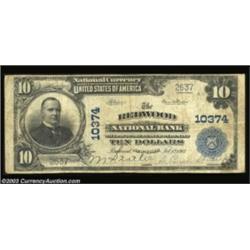 Redwood, NY - $10 1902 Plain Back Fr. 629 The Redwood NB Ch. # 10374It is a rare year indeed when co