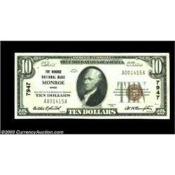 Monroe, OH - $10 1929 Ty. 1 The Monroe NB Ch. # 7947Second of this consecutively numbered pair, and