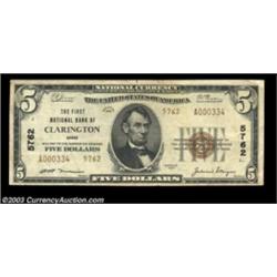 Four 1929 Ohio National Bank NotesClarington, OH - $5 1929 Ty. 2 The First NB Ch. # 5762 Very FineCa