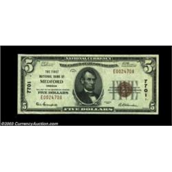 Medford, OR - $5 1929 Ty. 1 The First NB Ch. # 7701A nice note from the front, but wet at one time,