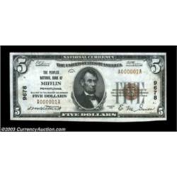 Mifflin, PA - $5 1929 Ty. 1 The Peoples NB Ch. # 9678A new bank for the number one census, as no ser