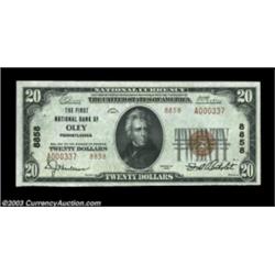 Oley, PA - $20 1929 Ty. 2 The First NB Ch. # 8858A beautiful Type 2 example from this small Berks Co