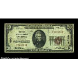 Osceola, PA - $20 1929 Ty. 1 The First NB Ch. # 6501Although chartered in Osceola Mills, this Clearf