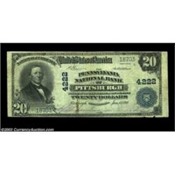 Pittsburgh, PA - $20 1902 Plain Back Fr. 653 The Pennsylvania NB Ch. # 4222A scarcer Pittsburgh bank